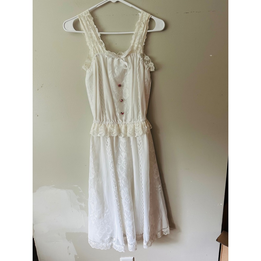 Vintage On The Rocks California White Lace Midi Dress Cottagecore Floral Rosebud